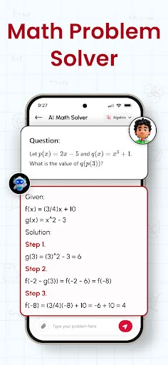 Math problem solver displaying equation with complete step-by-step solution process for function problems