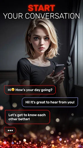 Mila AI chat conversation starter screen showing interactive dialogue options with virtual companion chatbot