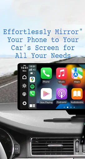 Car dashboard with MirrorLink mirroring Phone, Music, and Maps apps effortlessly on vehicle display screen
