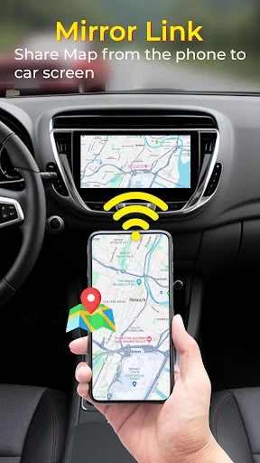 Mirror Link sharing navigation map from smartphone to car infotainment screen for hands-free driving assistance