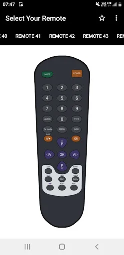 DD FreeDish Remote 40-43 user interface displaying rounded remote with numeric keypad, bidirectional navigation, colored buttons, and additional function buttons for DD Freedish remote operation