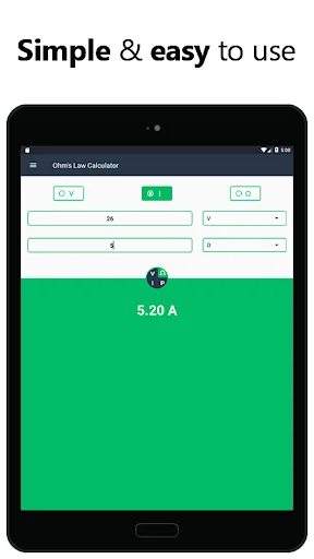 Amperage calculator showing simple interface for current calculations with unit options