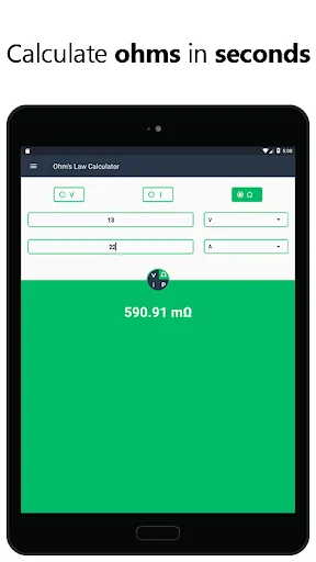 Resistance calculator displaying milliohms with fast Ohms Law electrical calculations