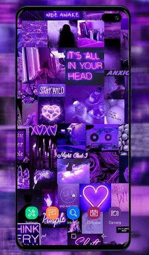 Purple aesthetic wallpaper collection with collage style design featuring neon text and retro elements
