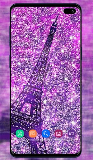 Glittery purple Eiffel Tower wallpaper with sparkling magenta background for phone personalization