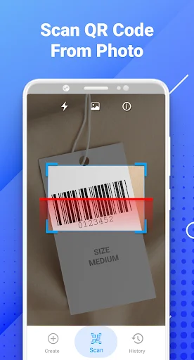 Photo gallery QR code and barcode scanner feature for reading barcodes from saved images and product tags