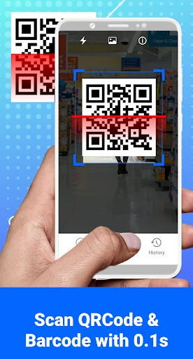 Ultra-fast QR code and barcode scanner showing real-time detection of multiple codes in 0.1 seconds