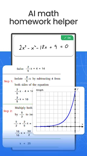 AI homework helper solving quadratic equation 2x²-x²-lfx+9=0 with step-by-step solution and parabola graph