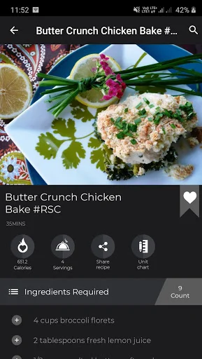 Butter Crunch Chicken Bake recipe with elegant plating photo showing broccoli florets and fresh herb garnish