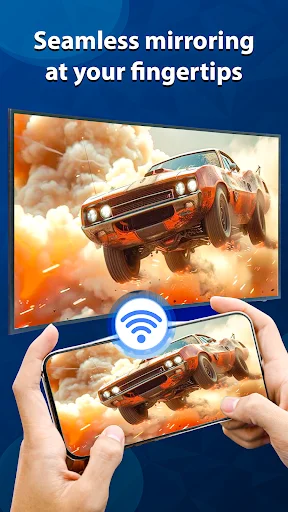 Mobile phone screen mirroring to TV display via WiFi for seamless wireless content streaming and screen sharing