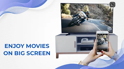 Motorcycle video mirrored from smartphone to television for watching movies on big screen display