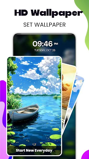 HD nature wallpaper set featuring scenic beach landscape with boat and tropical water scenery for mobile lock screen