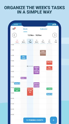 Task Agenda weekly calendar view displaying scheduled tasks across days with time slots and color-coded events for better planning