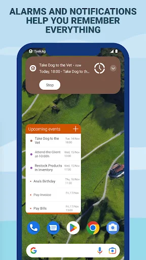 Task Agenda notification alert on mobile home screen showing upcoming events list with reminders for task management and scheduling