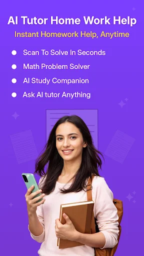 Tutor AI homework app home screen showing scan feature, math solver, study companion, and personalized tutoring