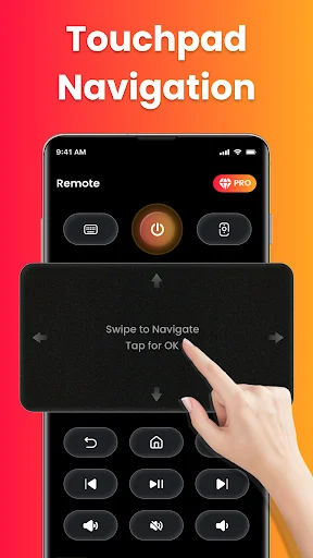 Fire Remote app touchpad navigation interface with swipe gestures and directional arrows for intuitive Fire TV control and on-screen navigation