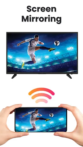 Screen mirroring feature wirelessly mirrors smartphone content to TV screen via Wi-Fi for seamless phone-to-television display
