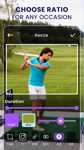 Video resize tool with aspect ratio selector for adjusting video dimensions for various social platforms