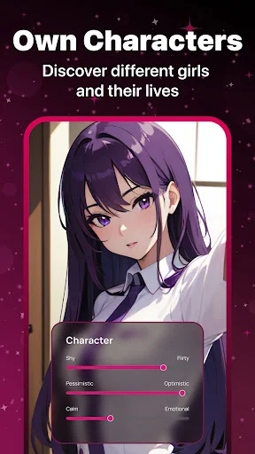 Own Characters feature in Vivy AI app with personality customization sliders for AI girlfriend traits and behavior