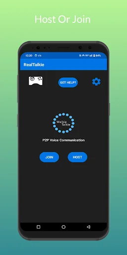 Walkie Talkie app home screen with Host and Join buttons for P2P offline voice communication setup
