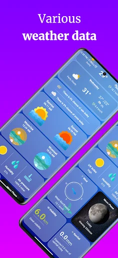 Mausam AI displaying comprehensive weather data including temperature, humidity, wind speed, AQI, and moon phase